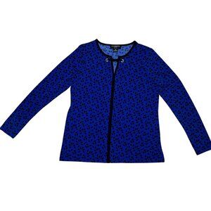 Liz Claiborne Blue Black Leaf Long Sleeve PETITE SMALL P/S Lightweight Top 1895